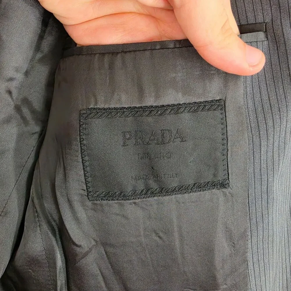 Prada Blazer Mens 50L Gray Pinstripe Virgin Wool Meetings Business Italy Luxury
